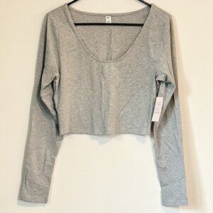 NWT BP by Nordstrom Gray Long Sleeve Scoop Neck Crop Top - Size: Large